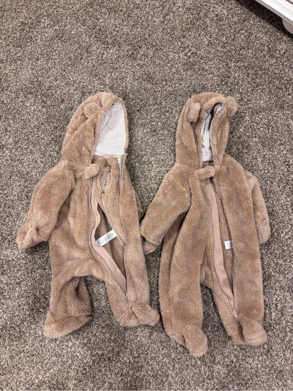 Carter's Taupe Plush Bear Hooded Footie - Soft Fleece One-Piece